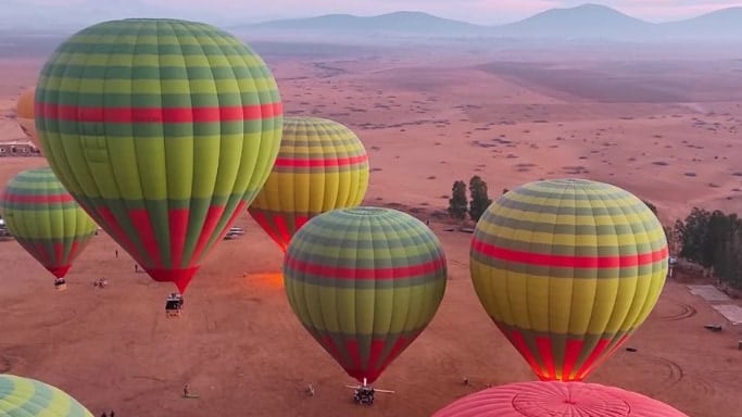 Hot Air Balloon over Marrakech at sunrise