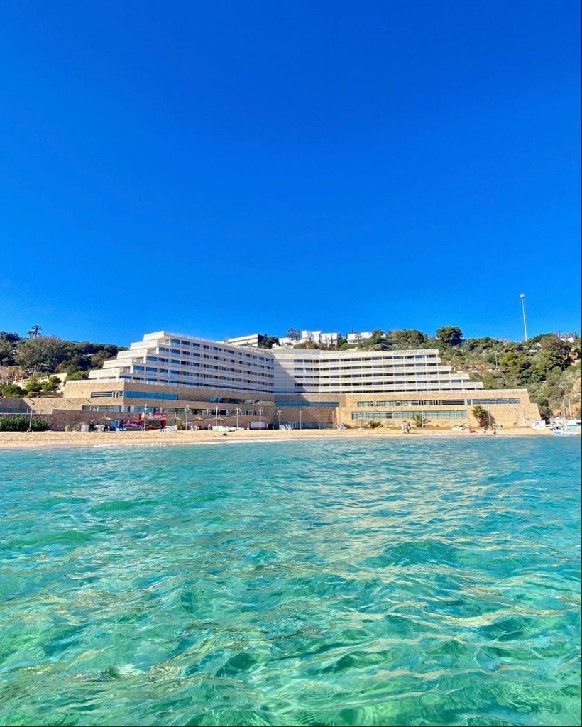 Agadir bay — crystal clear Atlantic water and hotel seafront in summer